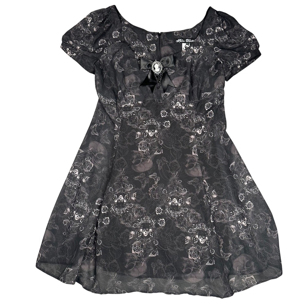 Spin Doctor Scullion Skull Rose Mini Dress Women's Large Black Gothic Whimsygoth